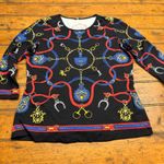 J McLaughlin Equestrian Print Long Sleeve Top Black Red Blue Yellow Size L Size L Photo 0