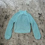 Free People  Sweetheart Light Blue Chunky Knit Mock Neck Oversized Sweater Small Photo 5