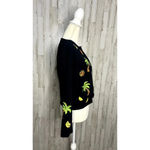 Vintage Emma Tricot Embroidered Beach Themed Cardigan Black Women's Small Photo 2