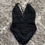 Black One Piece Crochet Swimsuit with Deep V Photo 0