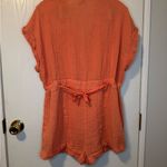 Urban Outfitters Orange Cotton Gauze Button-Up Romper Cinch Waist Size Large Photo 1