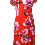 Lulus  Red Love Will Travel Floral Tropical Short Sleeve Wrap Dress Small EUC Photo 0