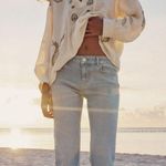 ZARA  Cream and Green Embroidered  Paisley Floral Peplum Top Photo 0