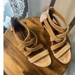 Donald Pliner Donald J Pliner Vida Cross Strap Suede Leather Tan Pink Sandals Zip Heels Size 7 Photo 0