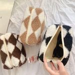 Black Checkered Plush Cosmetic Makeup Bag Photo 1