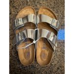 Birkenstock Arizona Metallic Silver Leather Sandals - Women's Size 7 Photo 1
