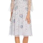 Adrianna Papell Women Blue Beaded Illusion Bell-Sleeve Dress Size 4 Photo 0