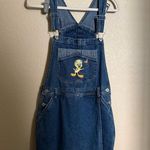 Vintage Tweety‎ Embroidered Denim Shortall Skort Sz Medium Kidcore Disney Blue Photo 0