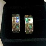 Sterling Silver Vintage Abalone Inlay Demi Hoop Earrings Photo 2