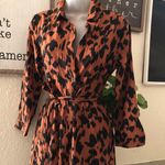 Cheetah leopard animal print classy button up down maxi shirt dress cinched waist and belt Multi Photo 0