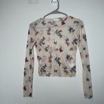 Butterfly Print Mesh Long Sleeve Top Cream Nude Color  Photo 0