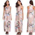 Lily Posh Boutique stone floral maxi dress with pockets size medium Tan Photo 2