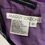 Maggy London  Size 12 Silk Pendant Ruched Purple Backless Dress Satin V Neck Photo 5