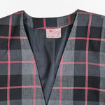 1990s Vintage Charcoal Gray Pink Plaid Boxy Power Suit Blazer Jacket Size 10P Photo 1