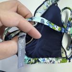 Aerie Bikini Top Womens Large Blue Floral Scallop Swim Swimwear Tie Back Boho Photo 4