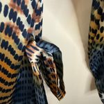 Veronica M Chiffon Dress Medium Blue Brown Animal Print Long Sleeve Office Wear Photo 5