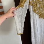 80s Vintage RIGHT CHOICE White and gold Beaded Silk Midi Gown with Slit Large Photo 3