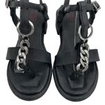 A.S.98 Black Leather Silver Chains Strappy Heeled Sandals Edgy Boho Size 39 Photo 2