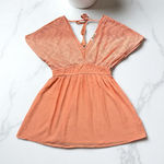 Miken Women's Swim Cover Up Coral Orange Crochet Detail V Neck Size L Size L Photo 0