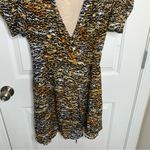 Saloni puff sleeves lea silk ink tiger mini wrap‎ dress size 4 mob wife Yellow Photo 3