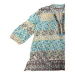 JM Collection Tunic 12 Geometric Print Blue Yellow Beaded Cotton Slit Pullover Photo 2