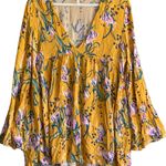 Free People Bella Golden Yellow Floral Print Tunic or Babydoll Dress Size Large Photo 7