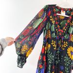 Farm Rio Georgette Tropical Puff Sleeve V-Neck Ruffle Maxi Dress Black Medium Photo 7