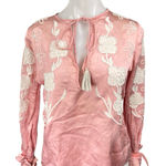 Karina Grimaldi Silk Satin Pink Floral Long Sleeve Embroidered Blouse Top Size S Photo 0