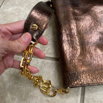 Tory Burch REVA METALLIC COPPER/BRONZE DISTRESSED LEATHER CLUTCH SHOULDER BAG Photo 8