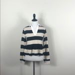 Abound  Striped Top Collared Split Neck Peplum Photo 2