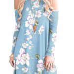 Long Sleeve Cold Shoulder Floral Tunic Top Swing Loose Dress Light Blue Small Photo 0