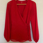 Kensie  Red and White Dot Wrap Blouse Size Extra Small Photo 0