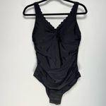 Kona Sol  Black One Piece Scalloped Swimsuit Full Coverage Summer Vacation Photo 1