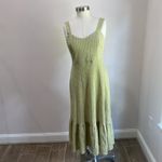 Mango  Gingham Check Midi Dress Size 6 Green Tan Square Neck Summer Cottagecore Photo 1