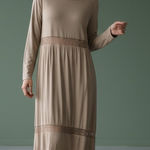 Johnny Was VTG  Collection Maxi Dress L Rayon Embroidered Boho Made in USA Tan Photo 0