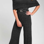 Lulus  Always Styling Charcoal Grey Off-the-Shoulder Ribbed Jumpsuit Size Small Photo 0