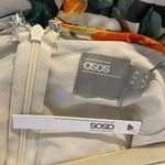 ASOS NWT  Bandeau Midi Dress White Black Stripe Orange Floral Off Shoulder Size 4 Photo 3