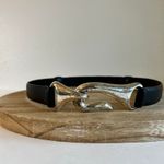 Chico's  Black Genuine Leather Adjustable Silver Loop Buckle Belt Size SM/Medium Photo 4