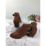 Lucky Brand Open Toes Booties Size 7.5 Tan Block Heels Buckle Closure Minimalist Photo 10