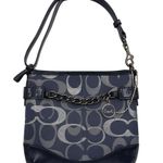 Coach Auth. F19820 Tote Bag Navy Moto Optic Metallic Chain Jacquard Leather Trim Photo 0
