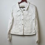Anthropologie Pilcro and the Letterpress White Floral Embroidered Jean Jacket sz XL Photo 2