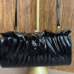 Vintage Black Vinyl‎ Ruffle Coquette Crossbody Evening Cocktail Purse Bag Clutch Photo 0