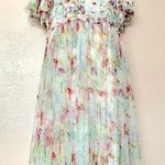 DM fashion White Green & Red Ruffle Tulle Floral Belle Sleeve Dress. Photo 0