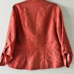 Chico's Jacket Top Womens Size 2 L Coral Ruffled Textured Long Roll Tab Sleeve Photo 1