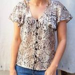 Eva Franco Anthropologie Willow Snake Print Flutter Sleeve Top Size Small Brown Photo 13