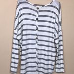BKE Women’s Striped Fleece White Black Lightweight Buttons Back Sweater Photo 4