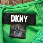 DKNY Green Metallic Check Keyhole Balloon Sleeve Belted Dress Size Small Fairy Photo 4