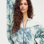 Free People Bohemian Crochet Oversized Tie Dye Full Zip Sweatshirt Bomber Jacket Photo 3