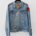 Custom Patchwork Boyfriend Trucker Jean Jacket Blue Size M Photo 4
