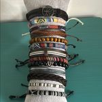 Multicolor Wood Bead Woven Vegan Leather Charm Bohemian Bracelets 13 Piece Set Brown Photo 6